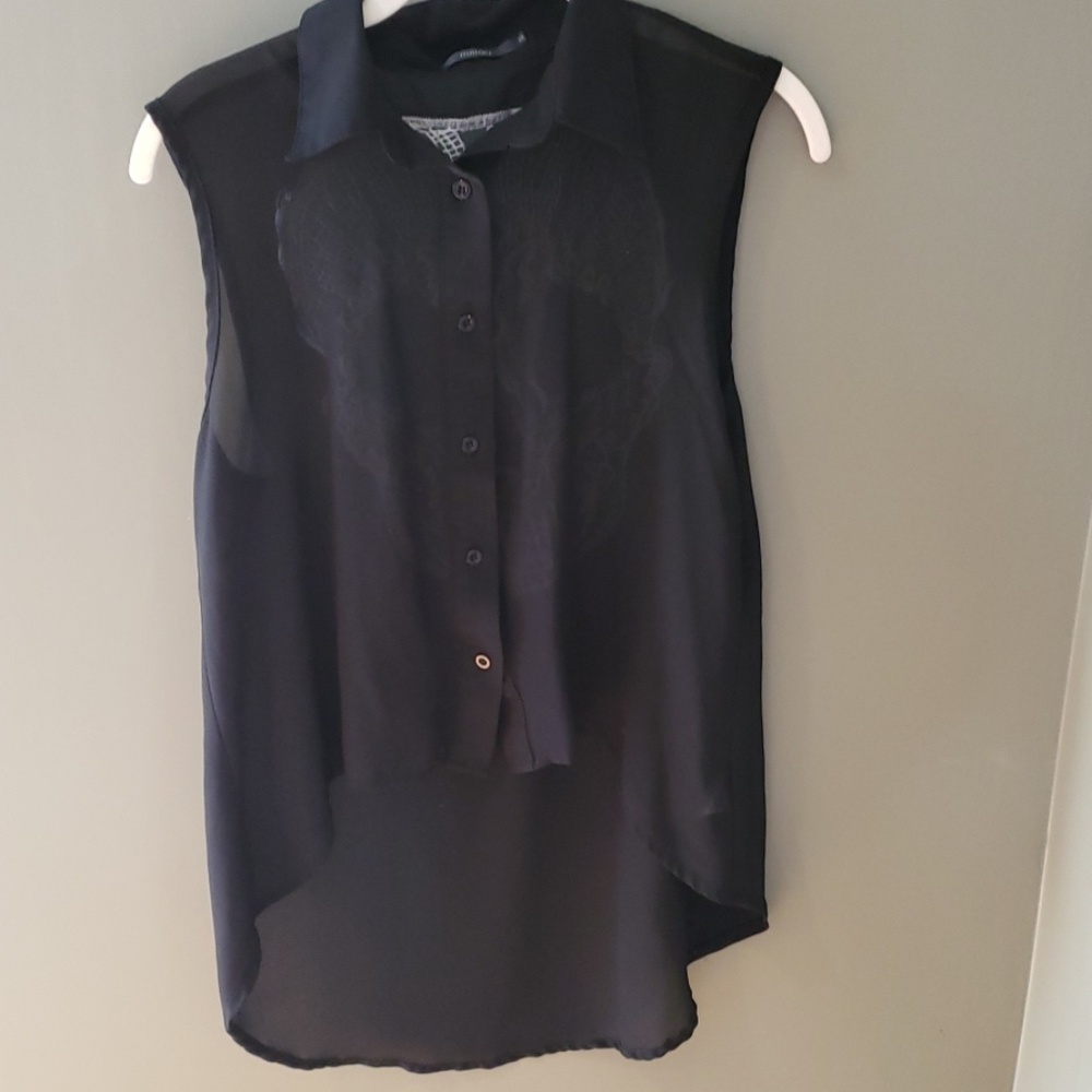 LF sheer button down skull tank top